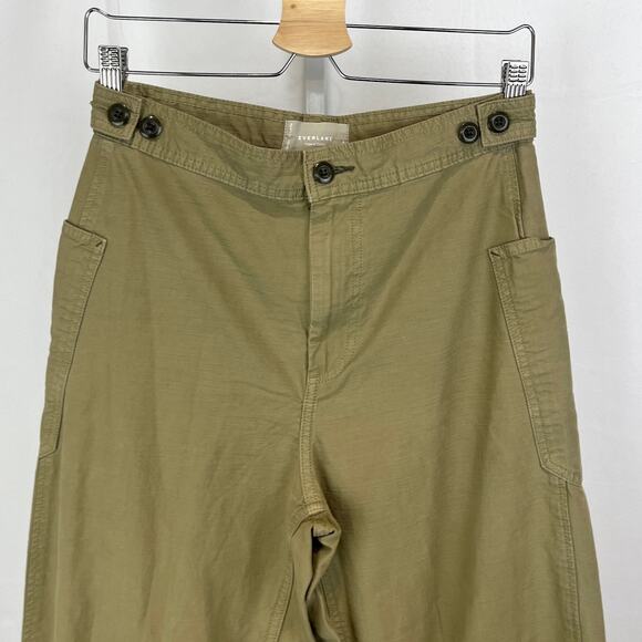EVERLANE The Fatigue Barrel Pants Cargo Pockets Organic Cotton Linen Khaki 4 - Picture 4 of 11